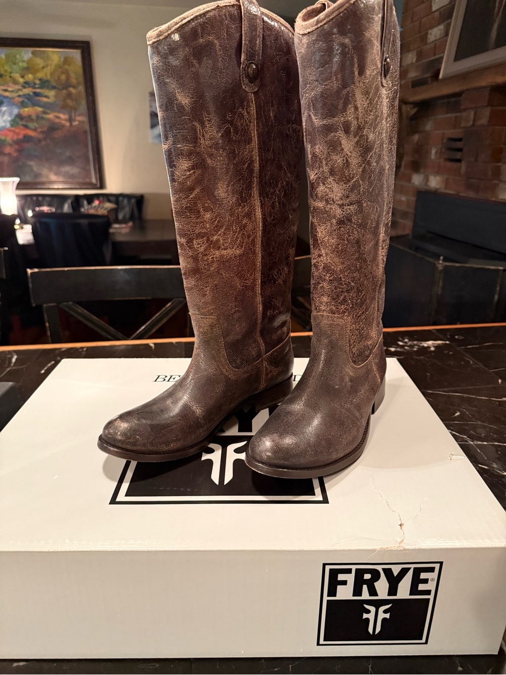 Frye Distressed Brown Leather Knee-High Riding Boots